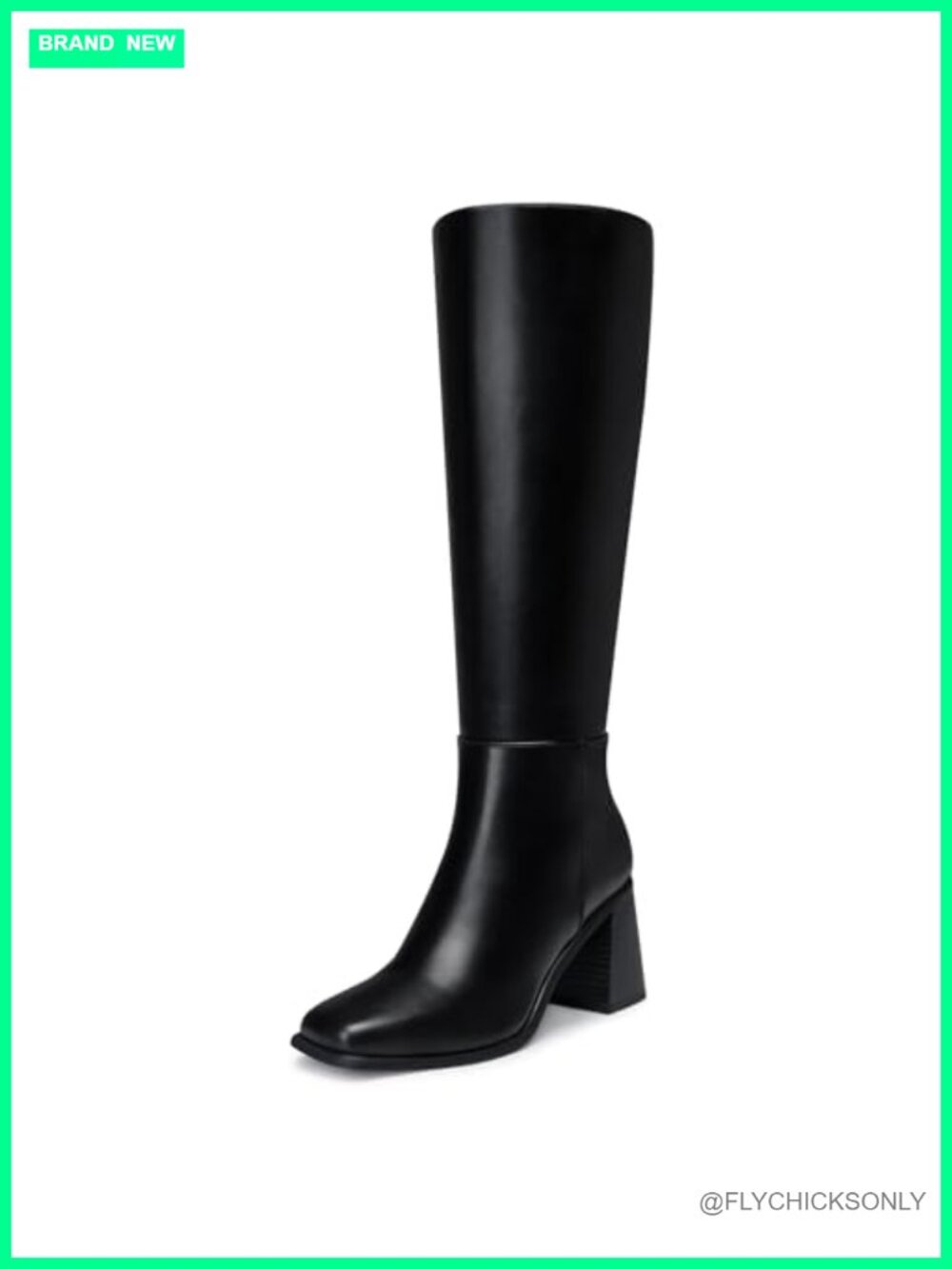 Women's Knee High Boots 3 Inch Chunky Heel Square Toe Side Zip PU Leather